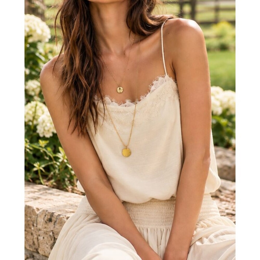 Free People Sunflare Cami Cropped Tank Blouse Top Swiss Dot Smocked S 291461